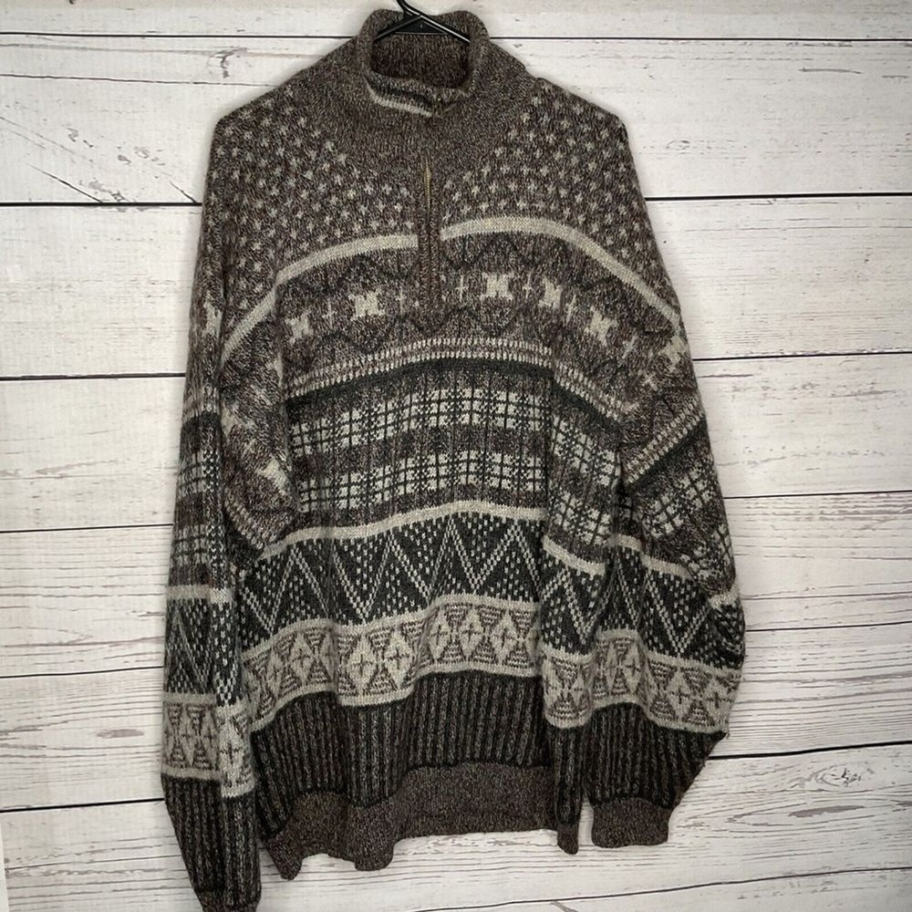 VTG Columbia Nordic Fair Isle 1/4 Zip MockNeck Grandpa Sweater Men XL Thailand